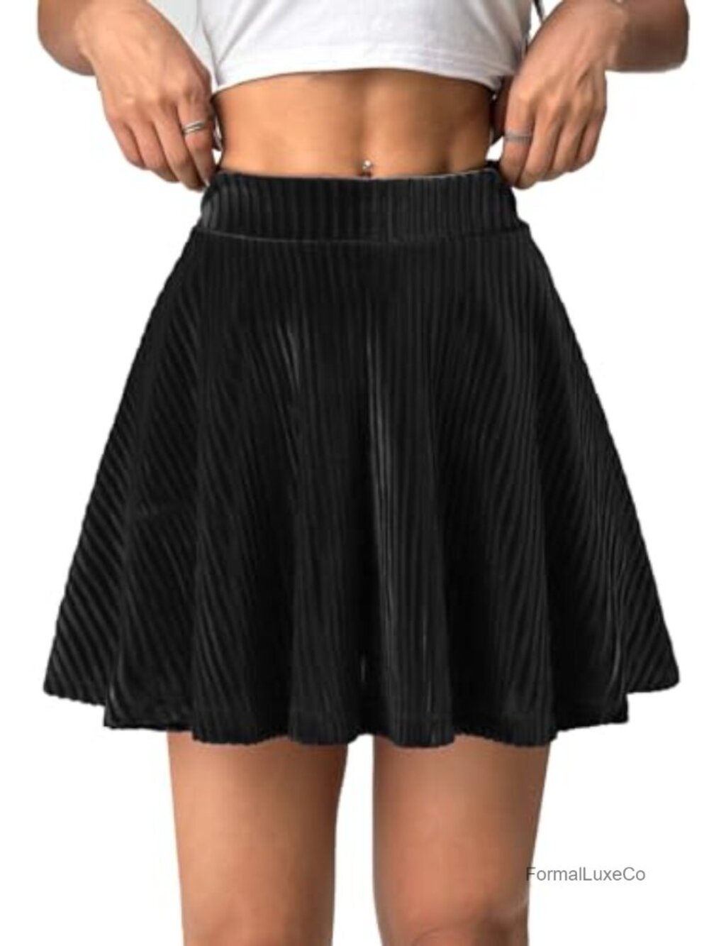 High Waisted Velvet Mini Skirt with Built-in Shorts A-Line Pleated